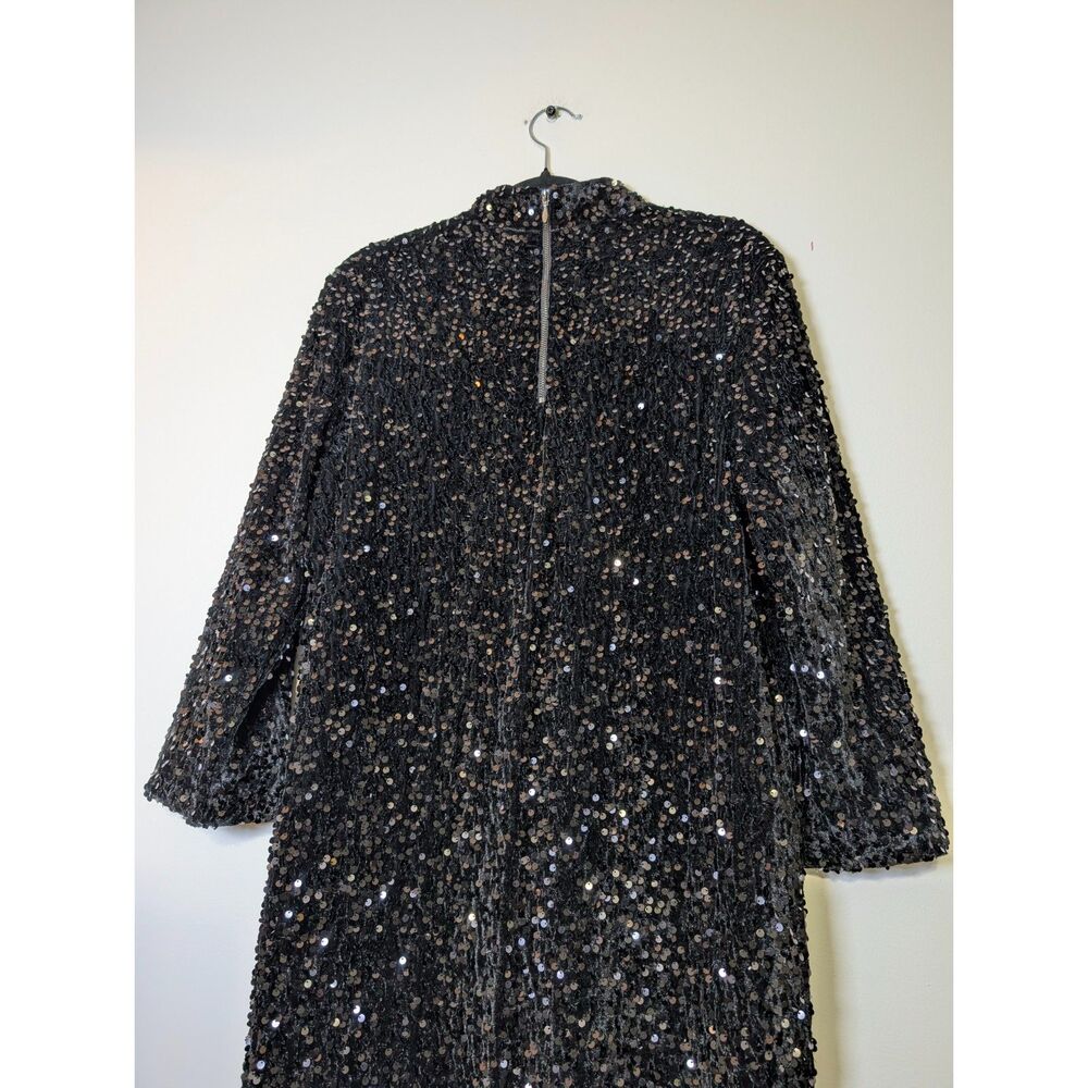 J. McLaughlin Leeza Sequin Dress XL Black Mock Neck 3/4 Sleeve NWT Quiet Luxury - Picture 9 of 11